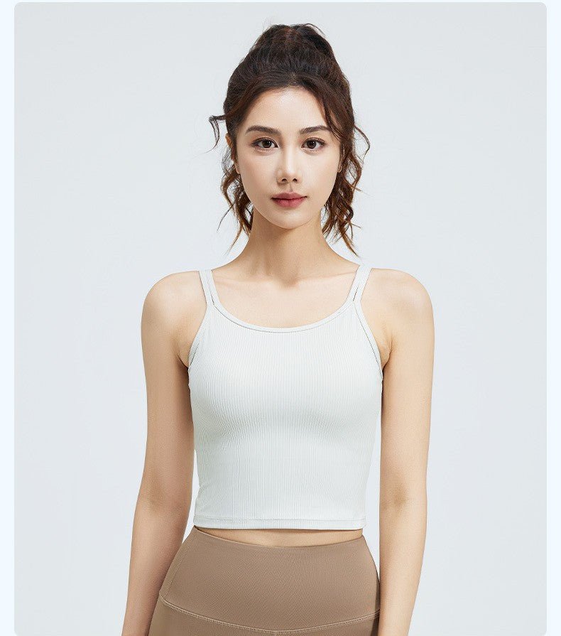 Striped Sports Bra Vest | Fixed Shoulder Straps | Padded | Slim Fit | Breathable Yoga Gym Top - Women's Activewear by Ceecile